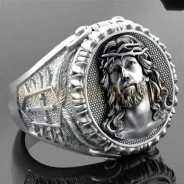 Chevalière royale pour  homme avec le visage de Jésus taillé  perfection or et argent 