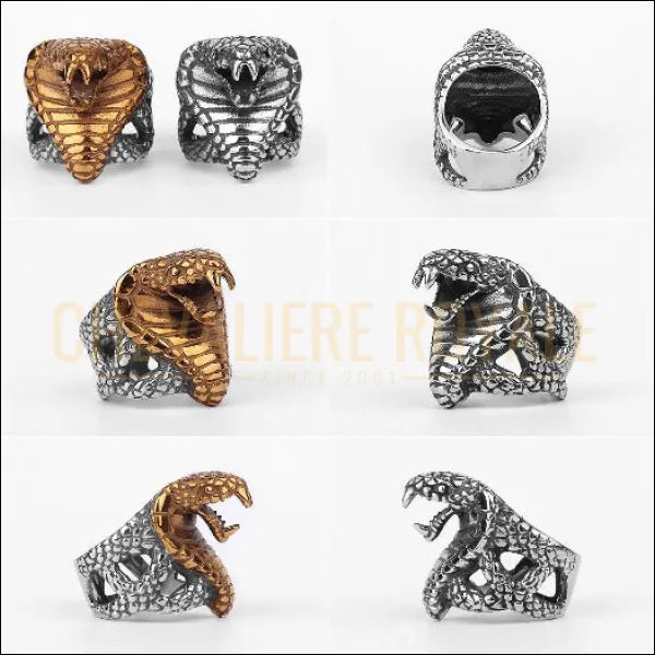 Chevalières pour homme en acier conception serpent cobra