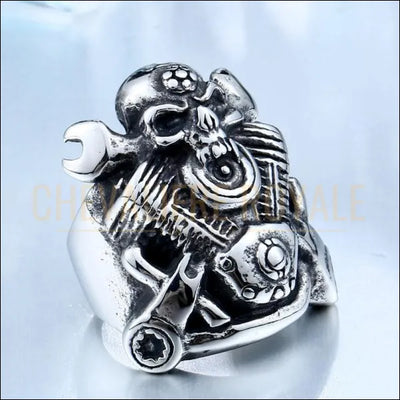 Chevaliere royale bague pour homme en acier style biker moteur et clé anglaise