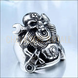 Chevalière pour homme en acier style biker moteur et clé anglaise