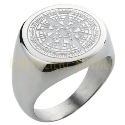 Chevaliere royale - bague pour homme en acier tatouée d'une boussole étoilée