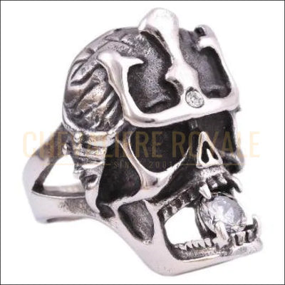 Chevalière pour homme en acier tête de mort gladiateur punk - Chevalière Royale 