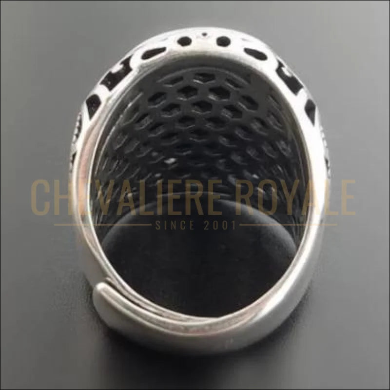 Chevaliere royale pour homme en argent  onyx noir vintage fleurs creuses