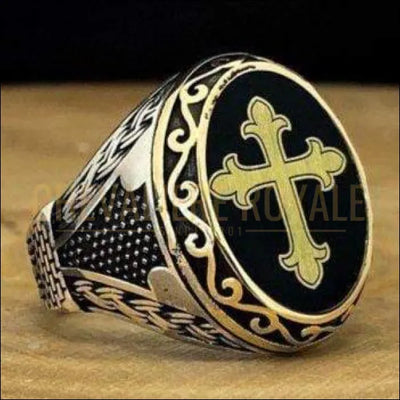 Chevaliere ROYALE pour homme en argent avec symbole religieux chrétien
