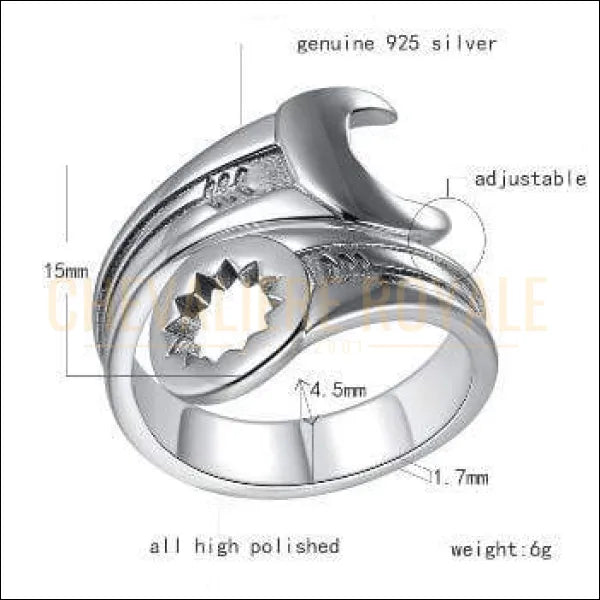 Chevaliere royale - bague pour homme en argent biker forme Clé Anglaise mmotard 