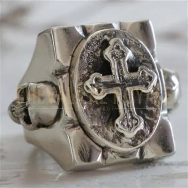 Chevalière royale pour homme en argent croix mexicain et tête de mort