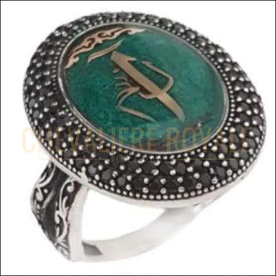 Chevalière pour homme en argent Elif Vav Email Vert Argent 925 - Chevalière Royale 
