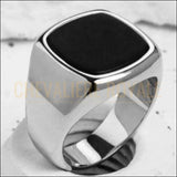 Chevalière pour homme en argent émaillé noir plaqué rhodium