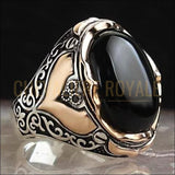 Chevalière pour homme en argent pierre au chakra racine onyx