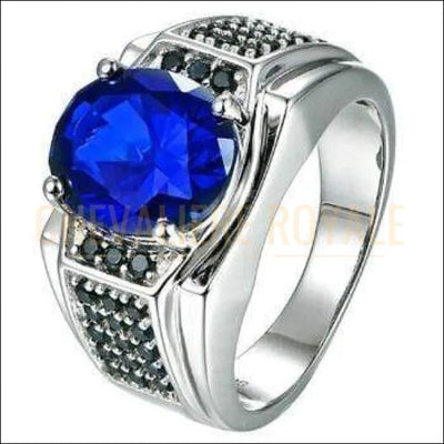 Chevalière homme en argent avec pierre saphir bleu synthétique 
