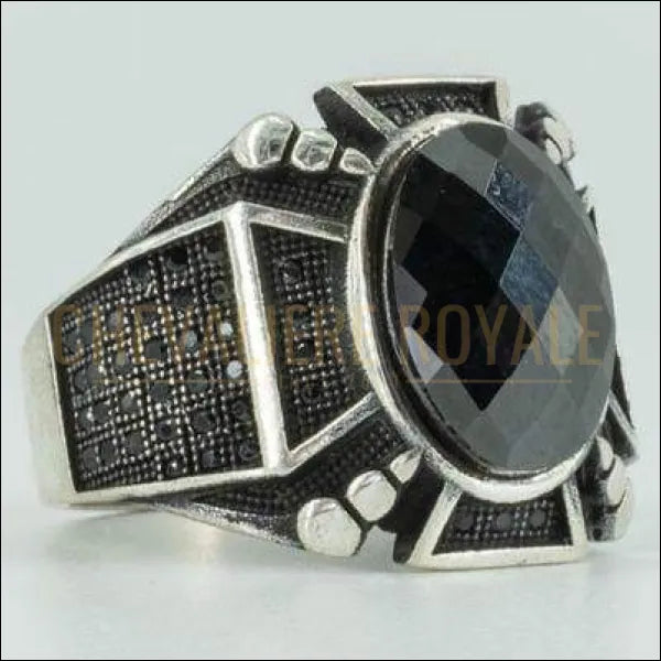 Chevalière royale pour homme en argent serti d'une pierre ovale ONYX noir