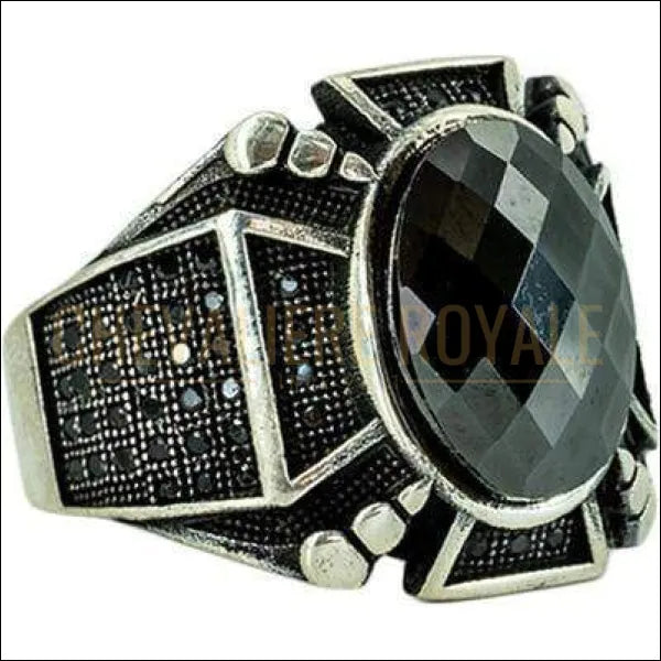 Chevalière pour homme en argent serti d'une pierre ovale ONYX noir