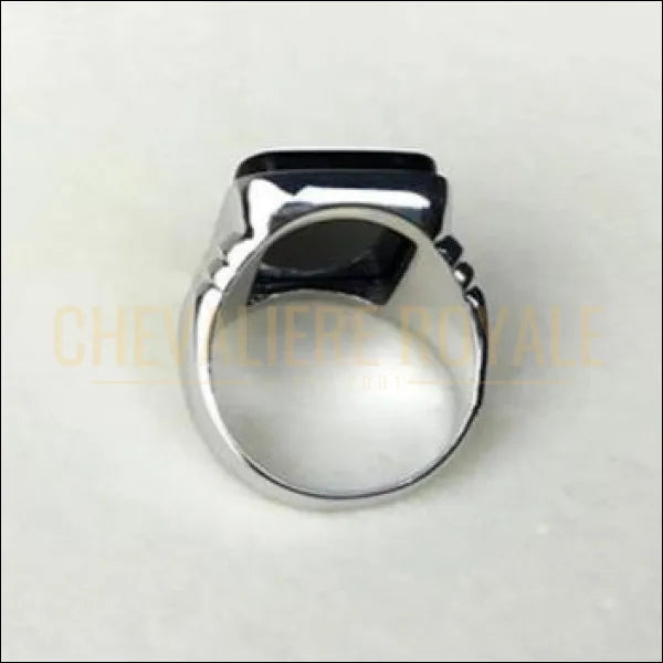 Chevalière pour homme en argent sublime pierre d'ONYX 20 mm bague
