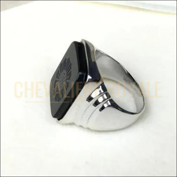 Chevalière pour homme en argent sublime pierre d'ONYX 20 mm bageus pas cher