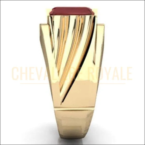 Bague Chevalière pour homme en or jaune et blanc 14-18 carats avec la pierre grenat