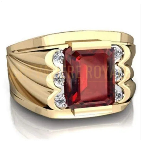 Bague Chevalière pour homme en or 14-18 carats avec pierre grenat