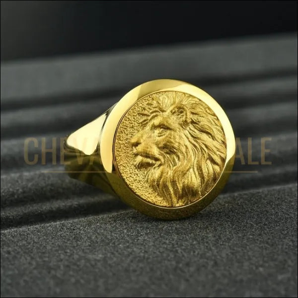 Chevaliere pour homme or massif artisanale tete de lion africain