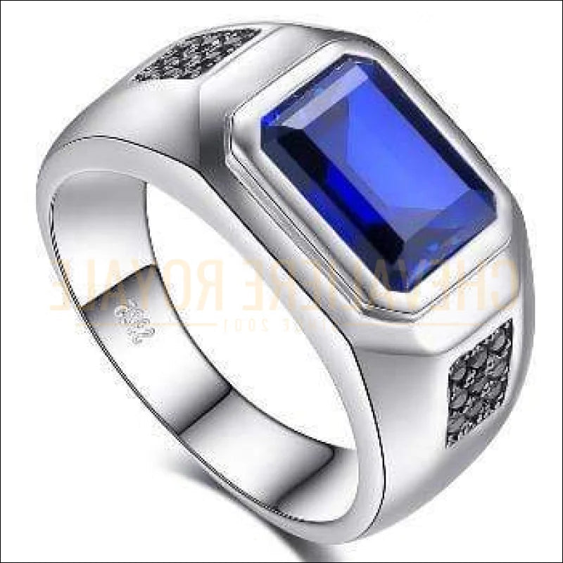 Bague Homme Chevalière Saphir Bleu Argent 925 - Fait Main En Inde - Personnalisable - Neuf Sans Emballage
