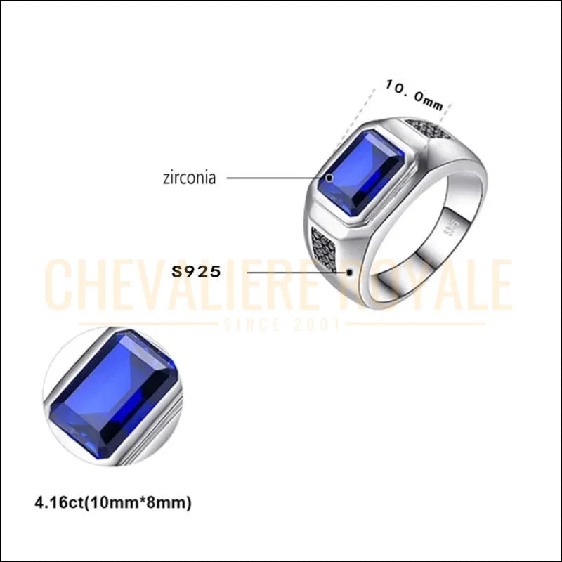 Chevalière pour homme tout en argent pierre saphir engagé