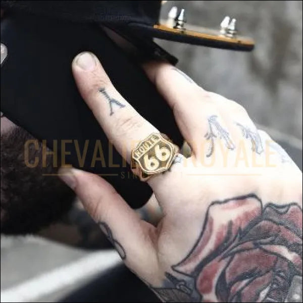 Chevaliere Royale  bague pour hommes en acier route de la Liberté : Route 66 biker rock