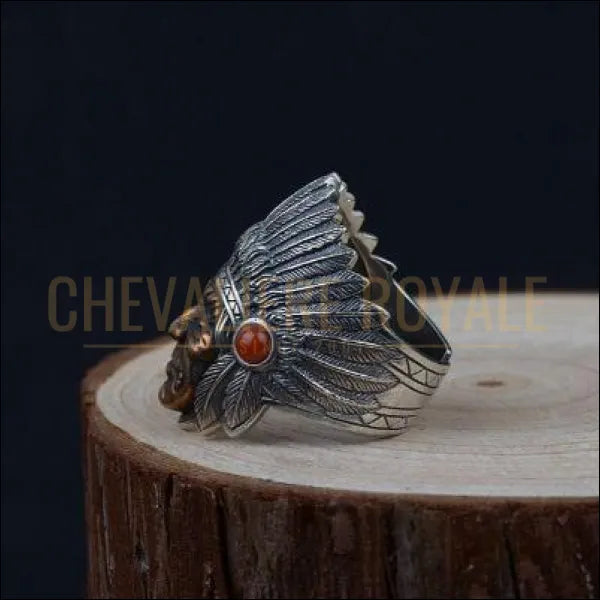 Chevalière pour hommes en argent biker chef Indien "sachem" - Chevalière Royale 