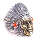 Chevalière pour hommes en argent biker chef Indien 
