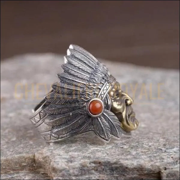 Chevalière pour hommes en argent biker chef Indien "sachem" - Chevalière Royale 