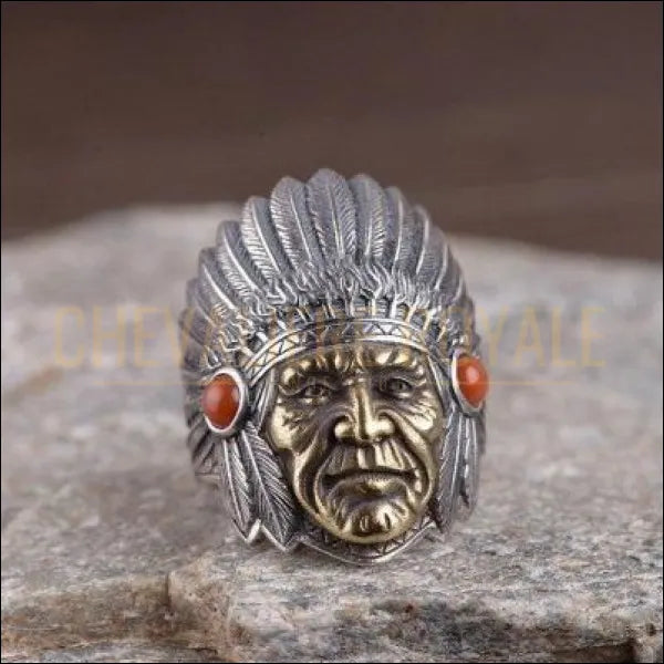 Chevalière pour hommes en argent biker chef Indien "sachem" - Chevalière Royale 
