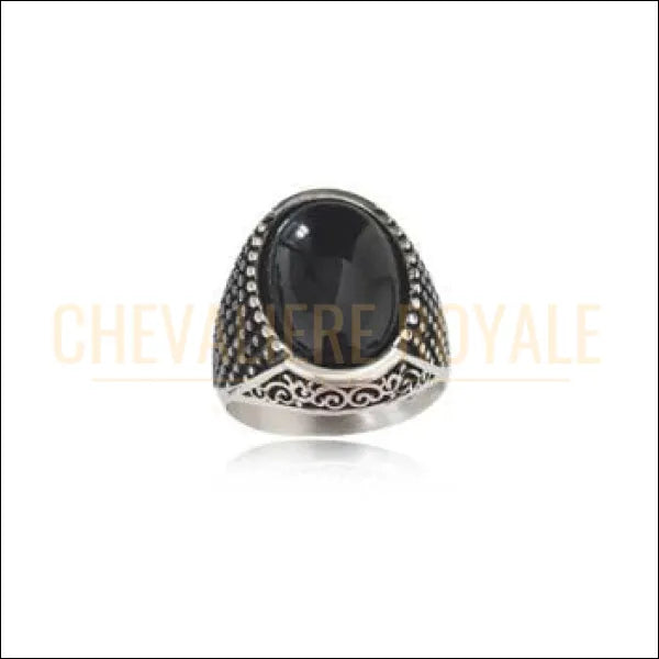 Chevalière pour hommes en argent couleur noire sculptée ovale - Chevalière Royale 