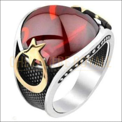 Chevalière pour hommes en argent luxueuse hilal doré - Chevalière Royale 