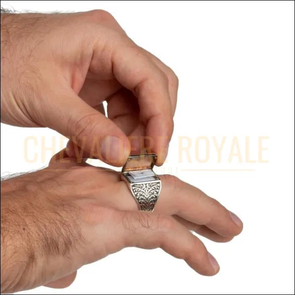 Chevalière pour hommes en argent rosace secrète ( EY1273 ) - Chevalière Royale 