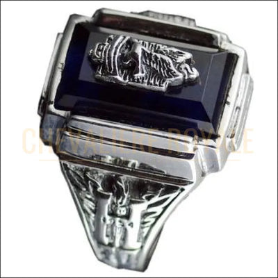 Chevalière pour hommes en argent sapphire synthétique bleue - Chevalière Royale 