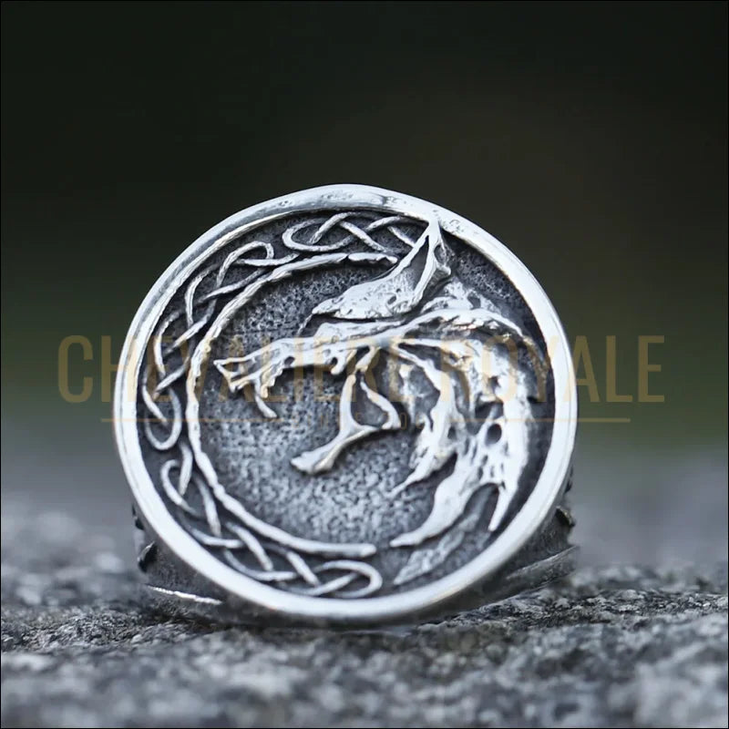 Chevalière pour Hommes Viking en Acier avec Tête de Loup-2025-Chevaliere-Royale