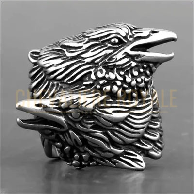 Chevalière représentant les deux fidèles corbeaux d'Odin-CHEVALEIRE ROYALE-546
