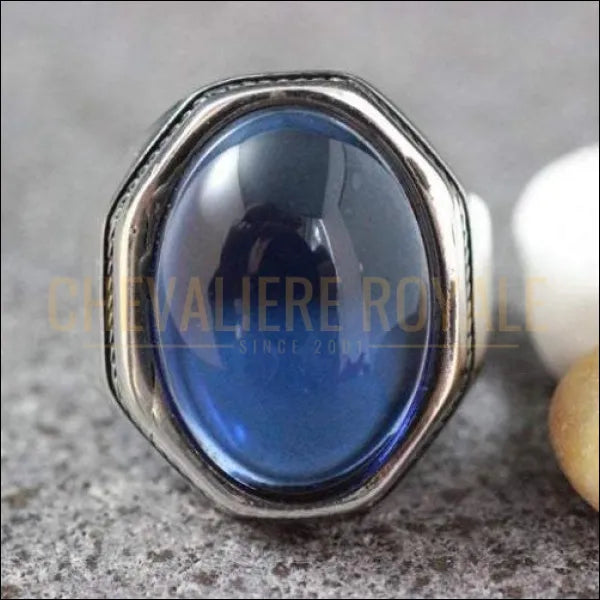 Chevalier royale sertie pierre saphir bleu pour homme en argent