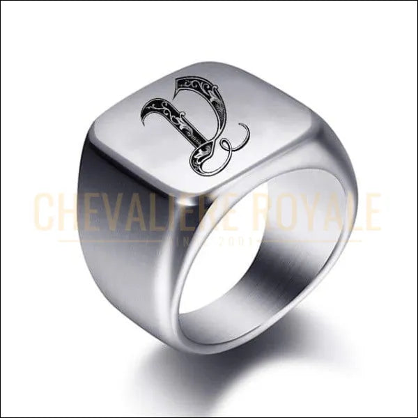 Chevaliere Royale - Bague simple pour hommes en acier inoxydable personnalisable  lettre R 