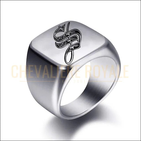 Chevaliere Royale - Bague simple pour hommes en acier inoxydable personnalisable  lettre R 