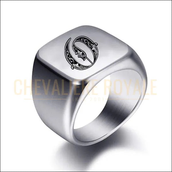 Chevaliere Royale - Bague simple pour hommes en acier inoxydable personnalisable  lettre R 