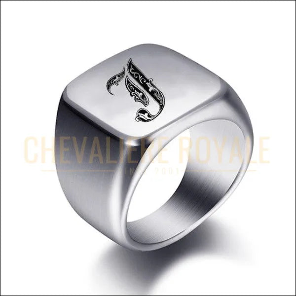 Chevaliere Royale - Bague simple pour hommes en acier inoxydable personnalisable  lettre R 