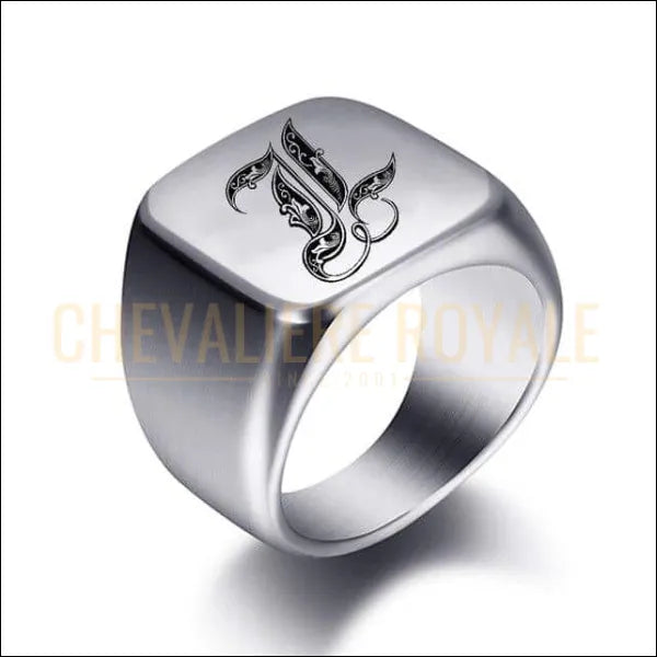 Chevaliere Royale - Bague simple pour hommes en acier inoxydable personnalisable  lettre R 