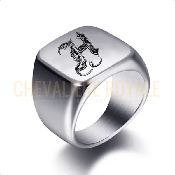 Chevaliere Royale - Bague simple pour hommes en acier inoxydable personnalisable  lettre R 