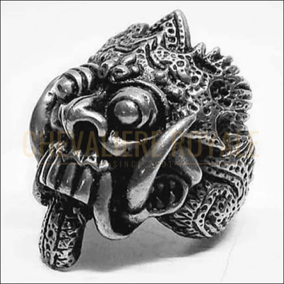 Chevalière royale  style gothique symbole de la bonne fortune Barong 