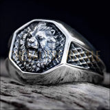 Chevalière tête de lion artisanale en argent massif détaillé