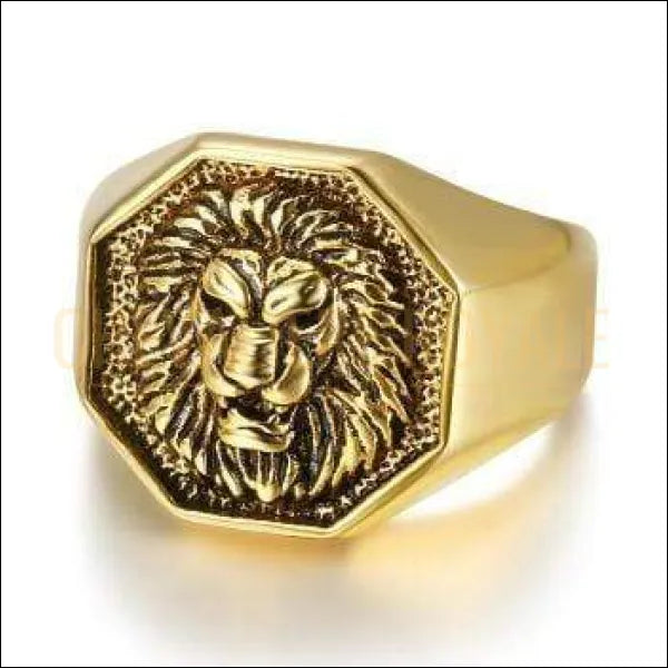 Chevalière royale pour  homme acier tête de lion finition en argent et or