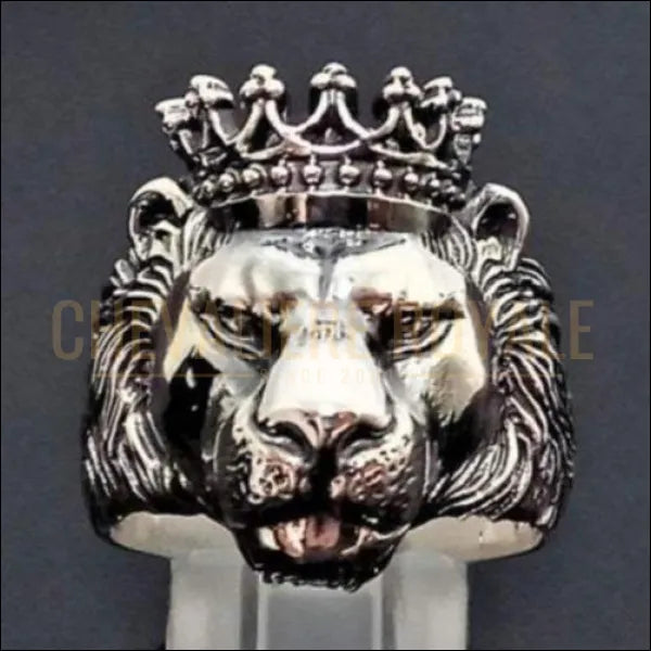 Chevaliere tete de lion en argent massif le roi royal couronne 44