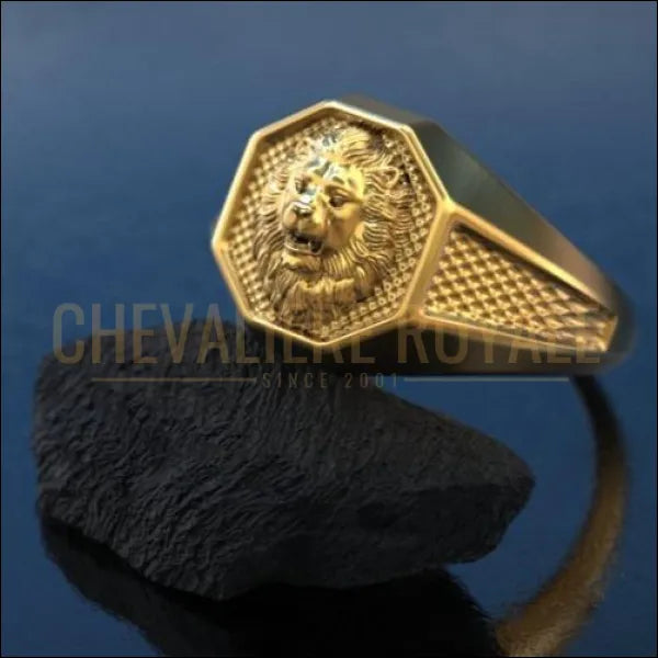 Chevalière tête de lion fabriquée à la main en or 14carats-18carats