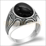 Chevalières Homme Argent : Onyx Noir Naturel