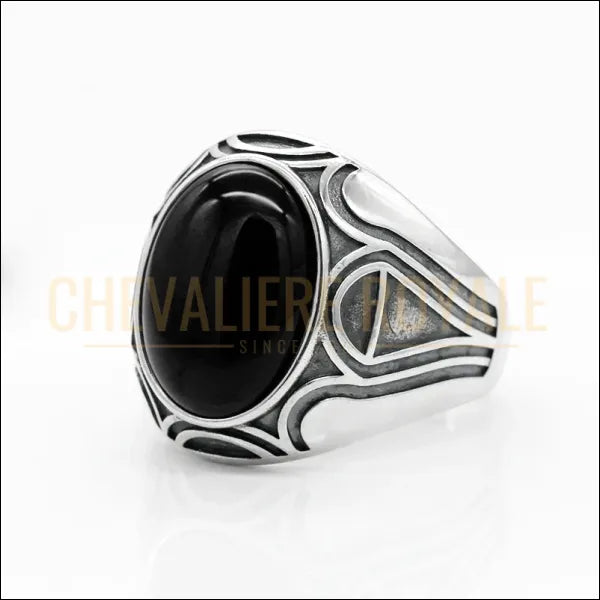 Chevalières Homme Argent : Onyx Noir Naturel-Chevaliere Royale-