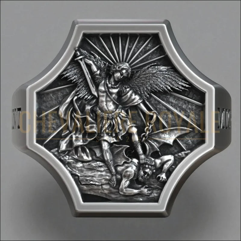 Bague-en-argent-pour-hommes-Archangel-Saint-Michael-Chevaliere-Royale