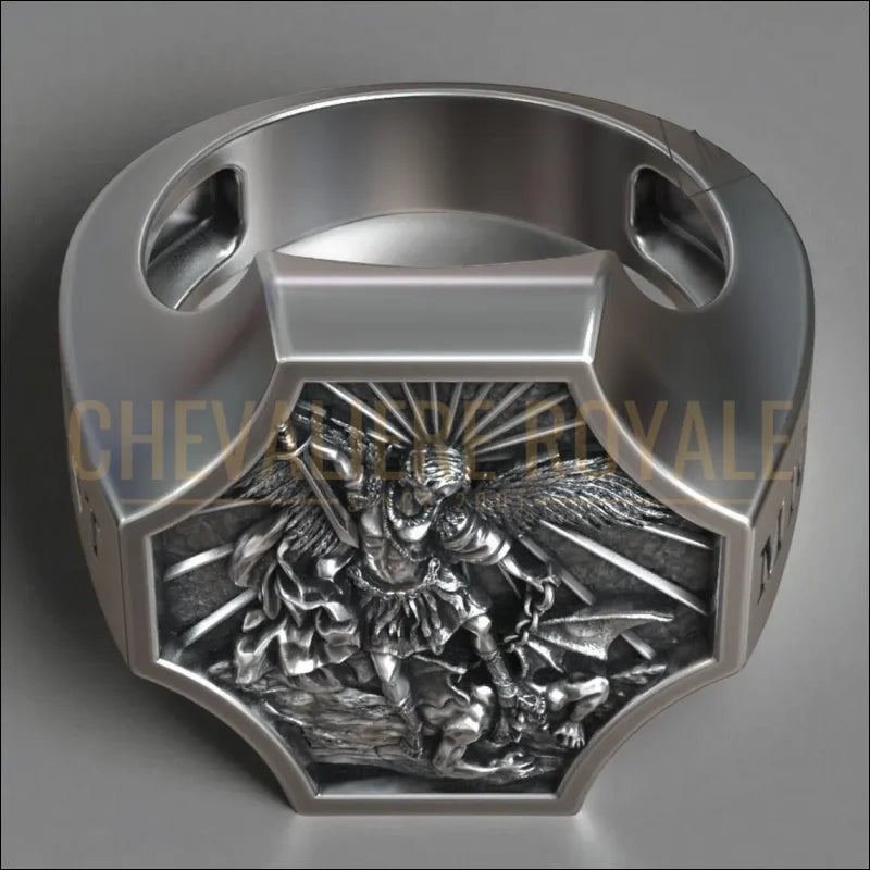 Bague-en-argent-pour-hommes-Archangel-Saint-Michael-Chevaliere-Royale